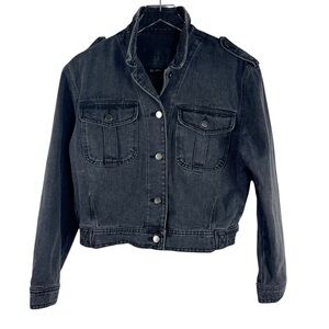 BBJ Los Angeles Women's Large Black Cropped Moto Button Down Denim Jacket